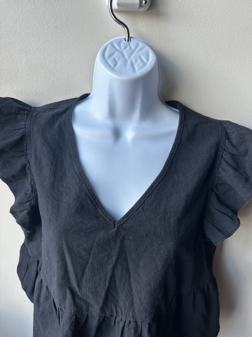 SHEIN Black V-Neck Ruffle Sleeve Peplum Top Womens S